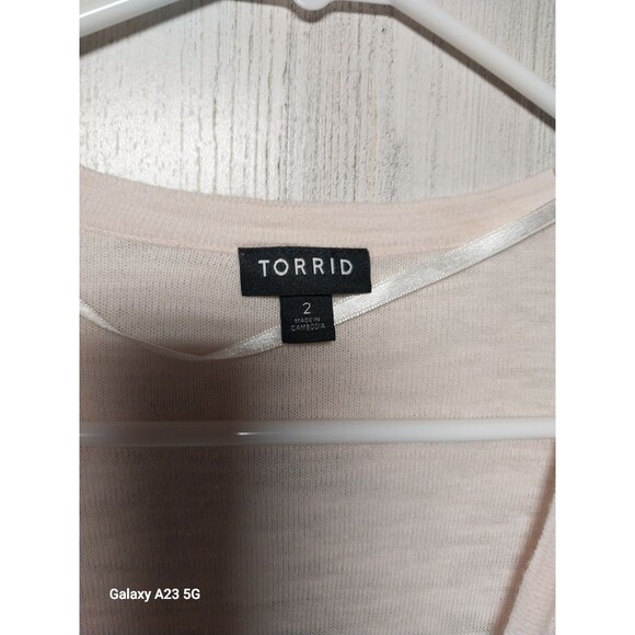 Torrid Tunic Cardigan Plus Size 2X Peach V Neck Lightweight Longline Pockets - Picture 2 of 5